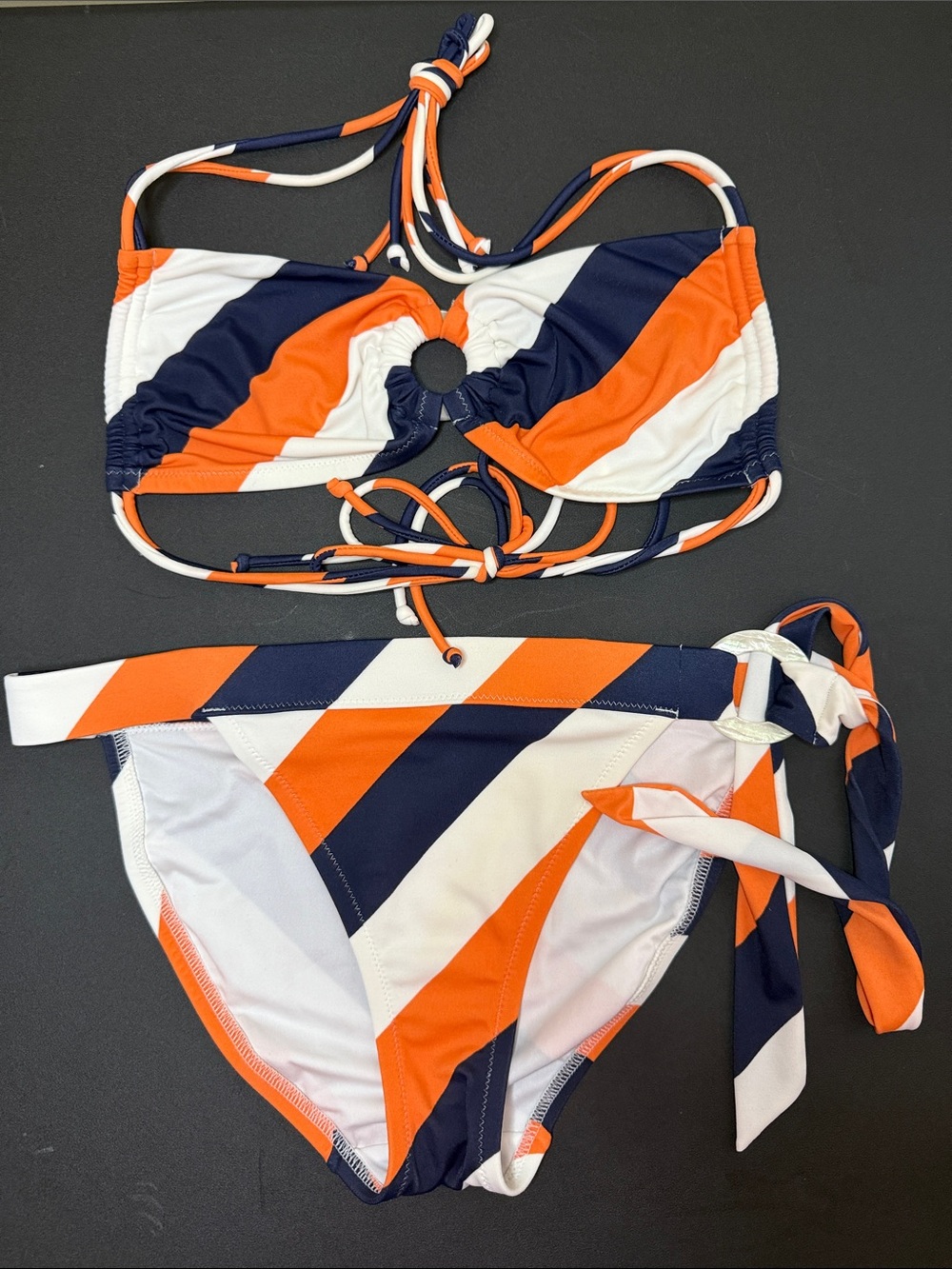 Victoria's Secret Striped Bikini Set Orange Navy White Size Small